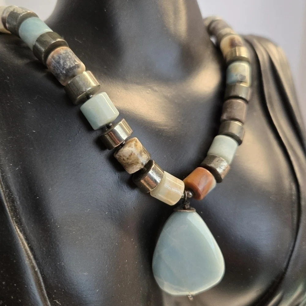 Agate Sterling silver various stone necklace
